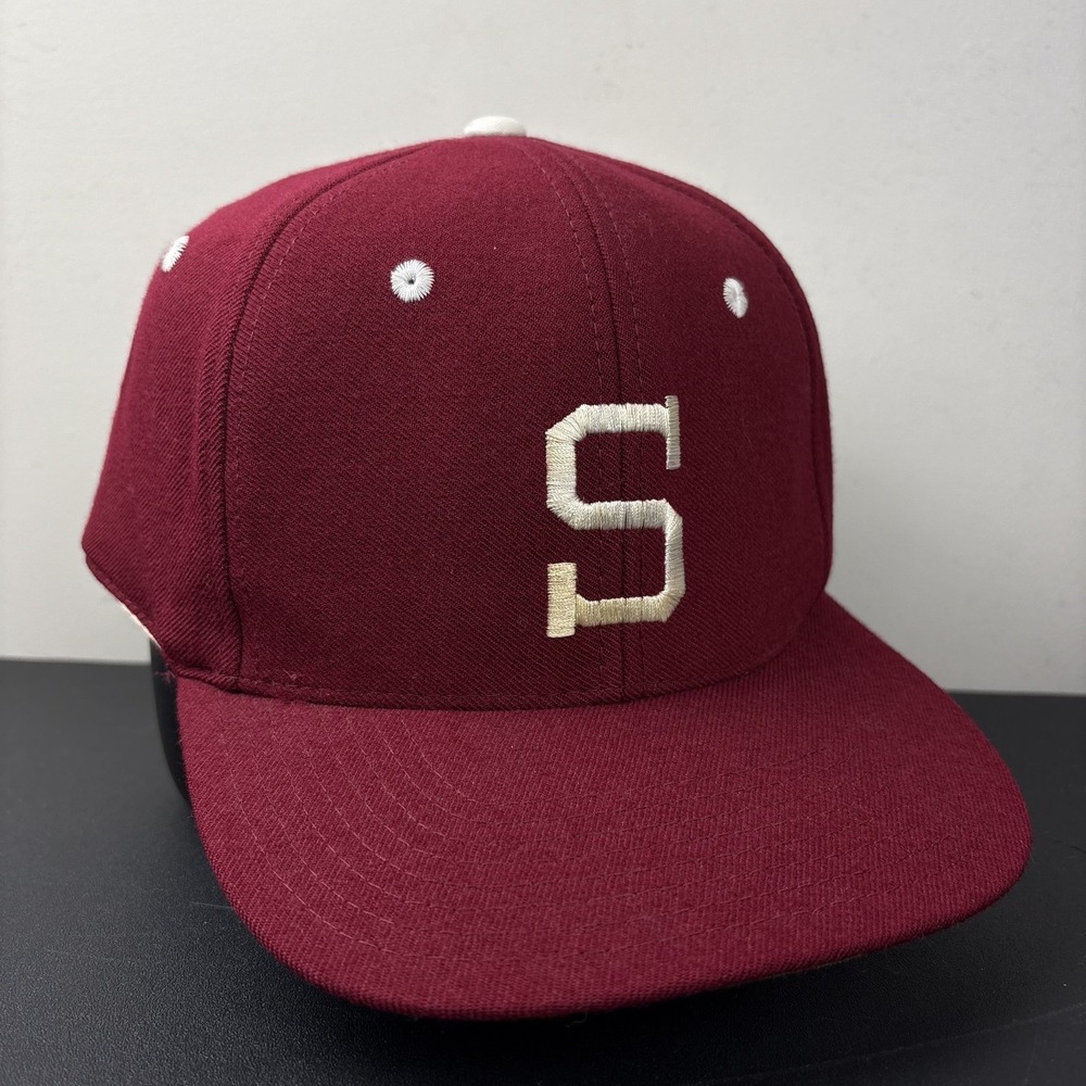 Vintage 90s Stanford Cardinal Block S Wool Fitted Hat Cap Maroon White NCAA